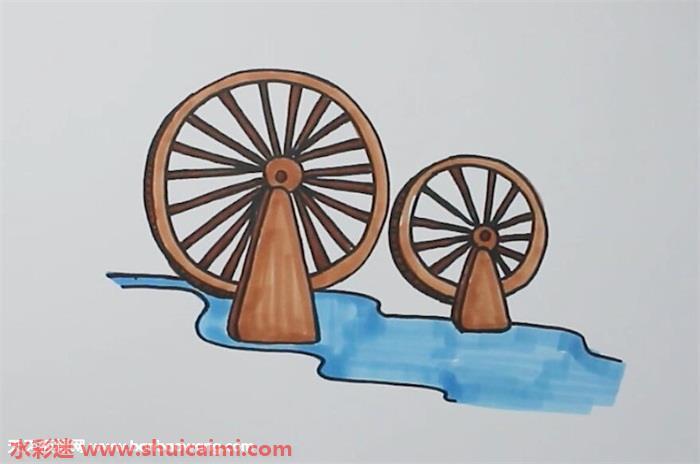 古代水车怎么画 古代水车简笔画简单又漂亮彩色