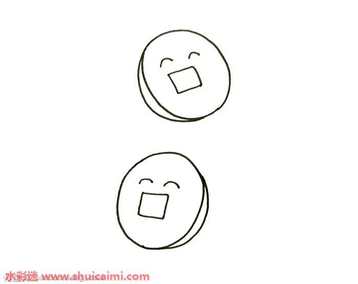 一串铜钱怎么画 一串铜钱简笔画图片带颜色