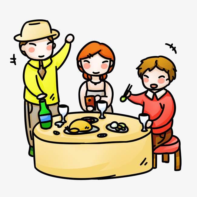 七夕节一家四口吃饭简笔画 一家四口吃年夜饭简笔画