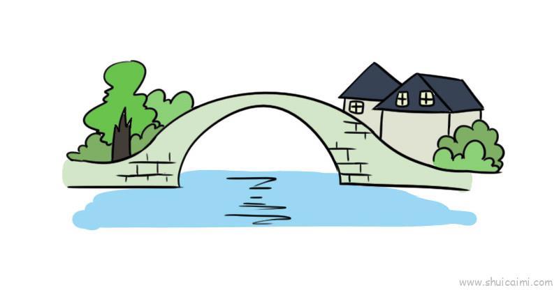 小桥流水人家儿童画怎么画 小桥流水人家简笔画顺序