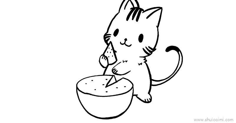 小猫吃西瓜儿童画怎么画 小猫吃西瓜简笔画顺序