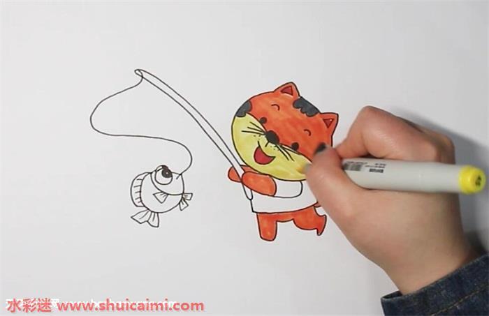 小猫钓鱼怎么画 小猫钓鱼简笔画步骤