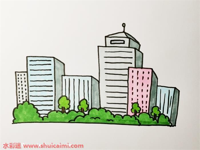 城市楼房带颜色怎么画 城市楼房简笔画画法