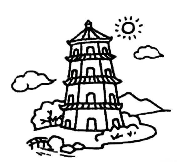雷峰塔简笔画 雷峰塔简笔画儿童简笔画