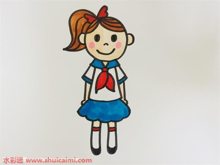 扎高马尾女生怎么画 扎高马尾女生简笔画图片彩色