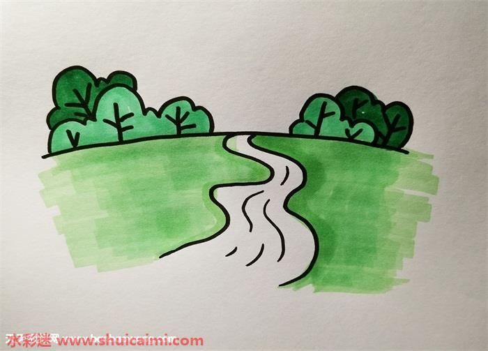 小河怎么画 小河简笔画图片带颜色