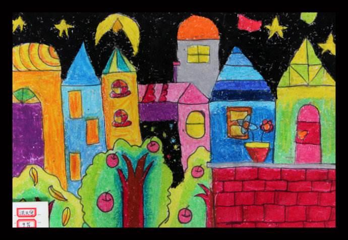 夜景简笔画 乡村夜景简笔画