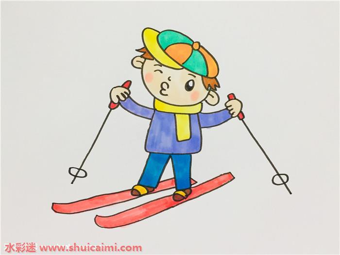 小朋友滑雪怎么画 小朋友滑雪简笔画简单易画彩色