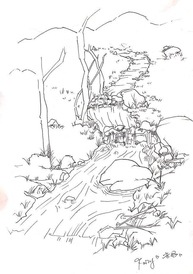 小溪简笔画 小河简笔画彩色