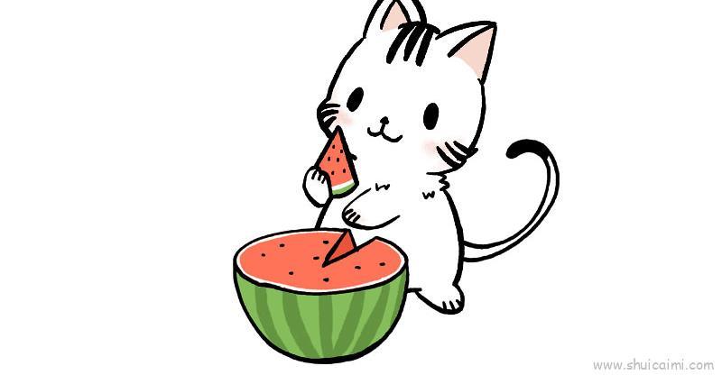 小猫吃西瓜儿童画怎么画 小猫吃西瓜简笔画顺序
