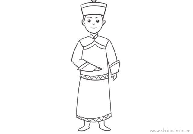 满族男士服饰儿童画怎么画 满族男士服饰简笔画图片大全