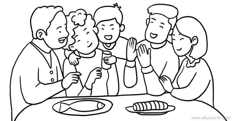 除夕吃团年饭儿童画怎么画 除夕吃团年饭简笔画步骤