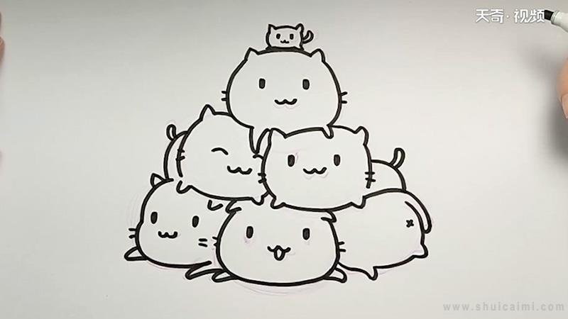一群猫咪简笔画怎么画 一群猫咪简笔画图片