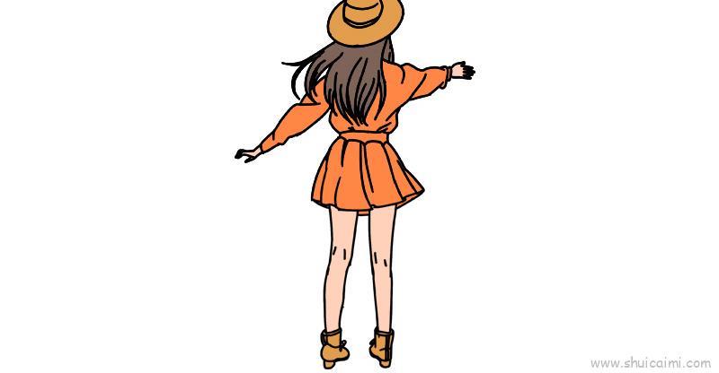 女生全身背影儿童画怎么画 女生全身背影简笔画步骤
