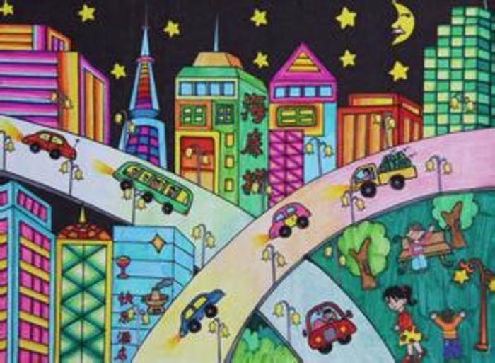 夜景简笔画 乡村夜景简笔画