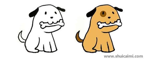 叼着骨头的狗儿童简笔画