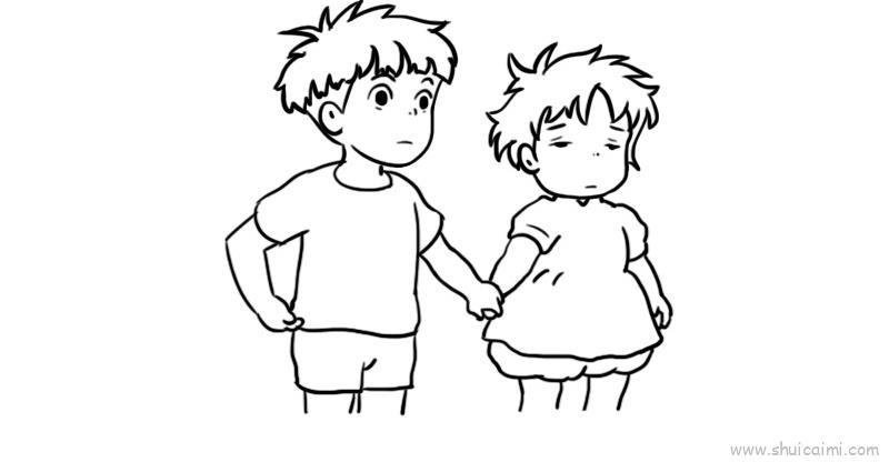 波妞宗介儿童画怎么画 波妞宗介简笔画步骤