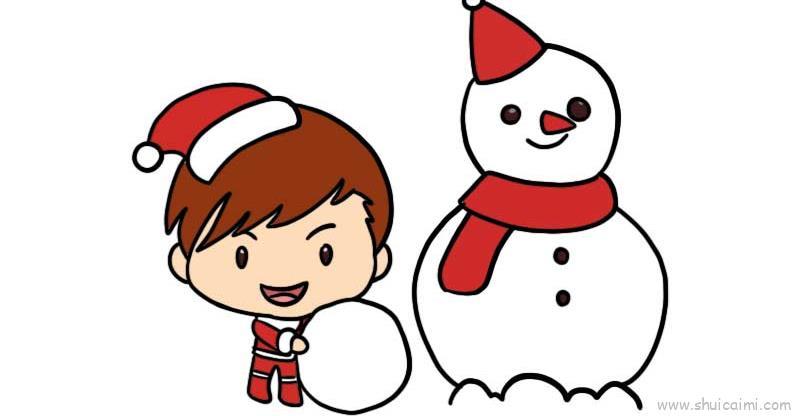 小男孩堆雪人儿童画怎么画 小男孩堆雪人简笔画画法