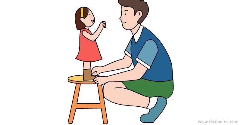 爸爸给我系鞋带儿童画怎么画 爸爸给我系鞋带简笔画画法