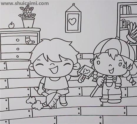 扫地儿童画简笔画怎么画 扫地儿童画简笔画顺序