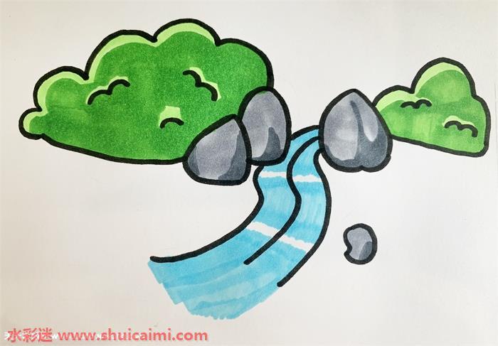 溪边怎么画 水墨画溪边简笔画彩色