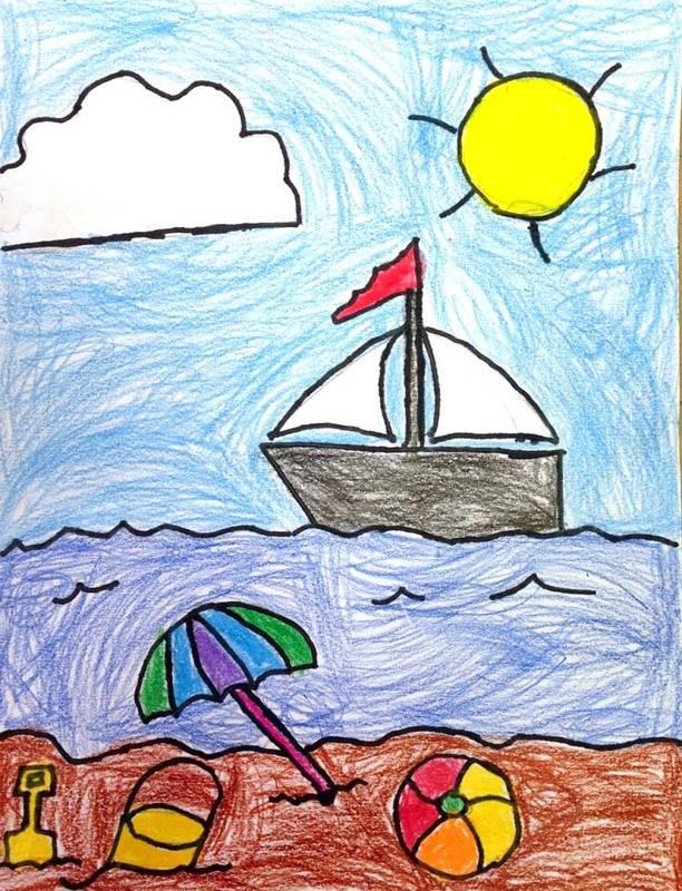 沙滩简笔画 沙滩简笔画海边彩色