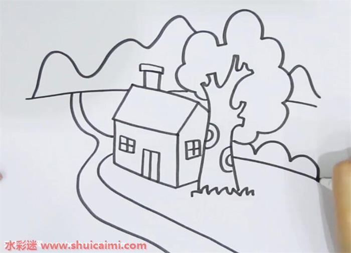 家乡风景怎么画 家乡小桥流水风景简笔画教程