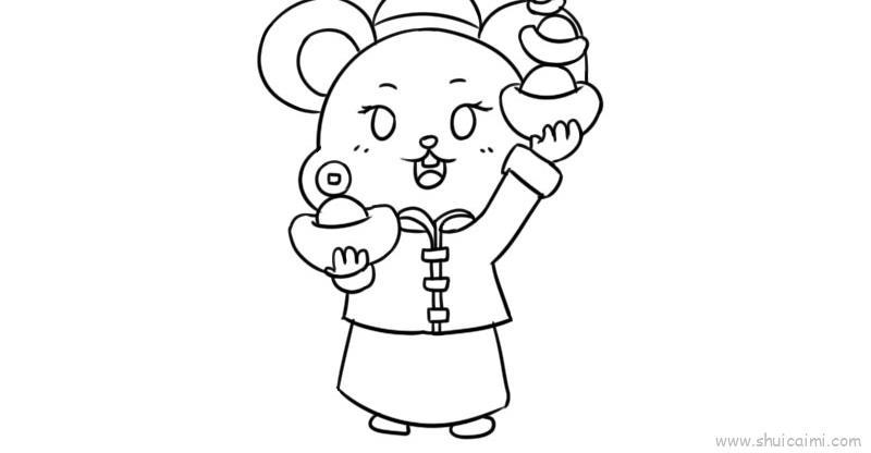 老鼠送元宝儿童画怎么画 老鼠送元宝简笔画步骤