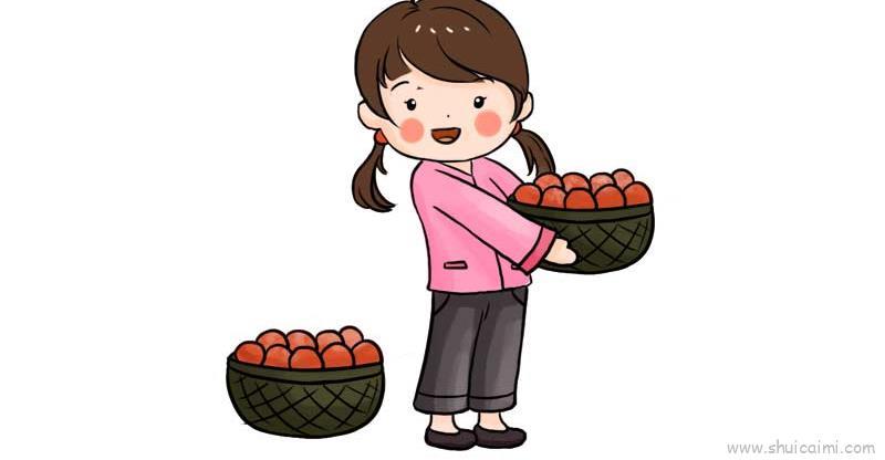 摘柿子儿童画怎么画 摘柿子简笔画画法