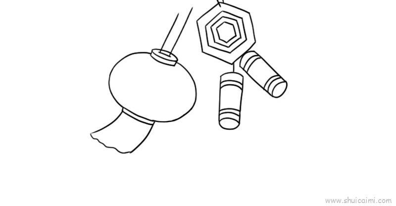 灯笼鞭炮儿童画怎么画 灯笼鞭炮简笔画顺序