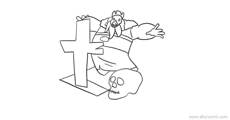 魔鬼骷髅头十字碑儿童画怎么画 魔鬼骷髅头十字碑简笔画画法