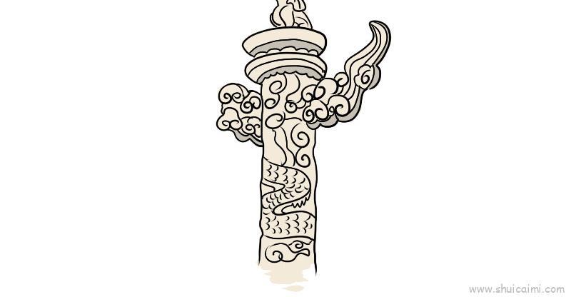 中华柱儿童画怎么画 中华柱简笔画顺序