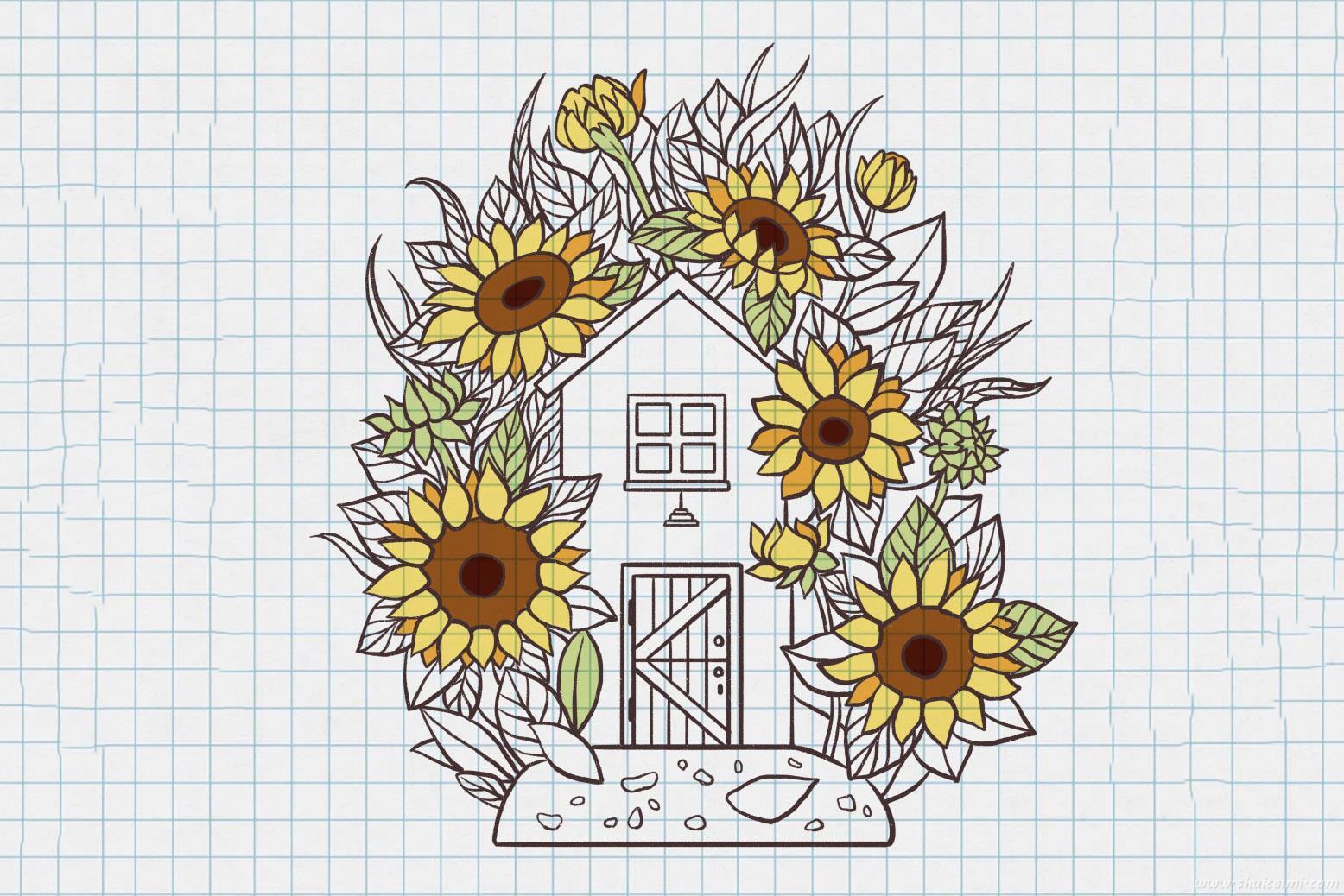 向日葵小屋怎么画 向日葵小屋简笔画图片大全带颜色