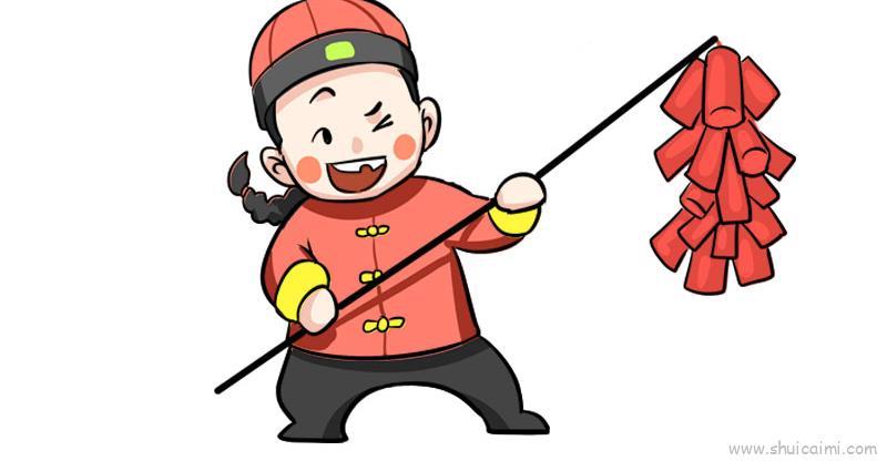放鞭炮儿童画怎么画 放鞭炮简笔画图片大全