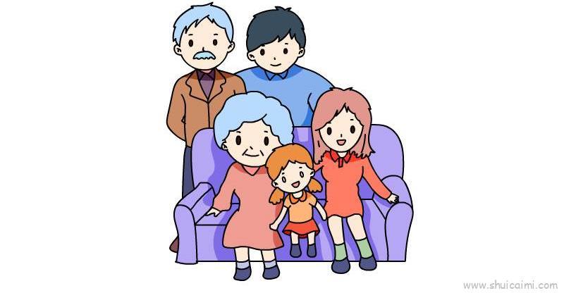 五人全家福儿童画怎么画 五人全家福简笔画图片