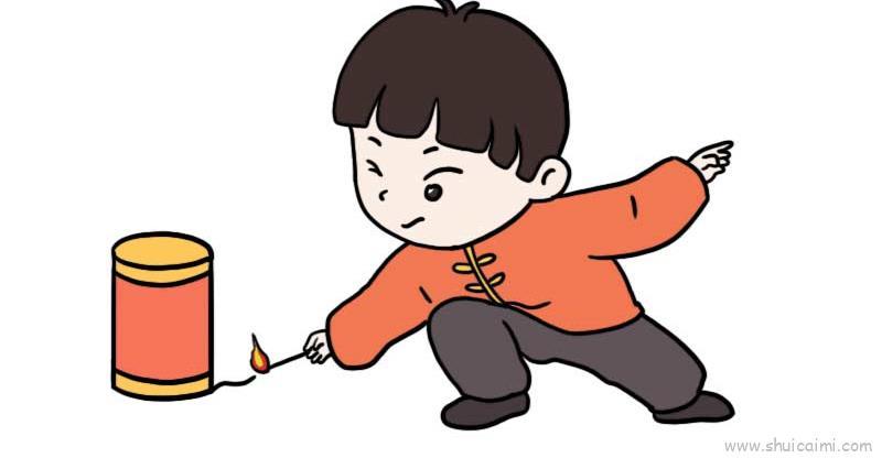 放鞭炮儿童画怎么画 放鞭炮简笔画简单又好看