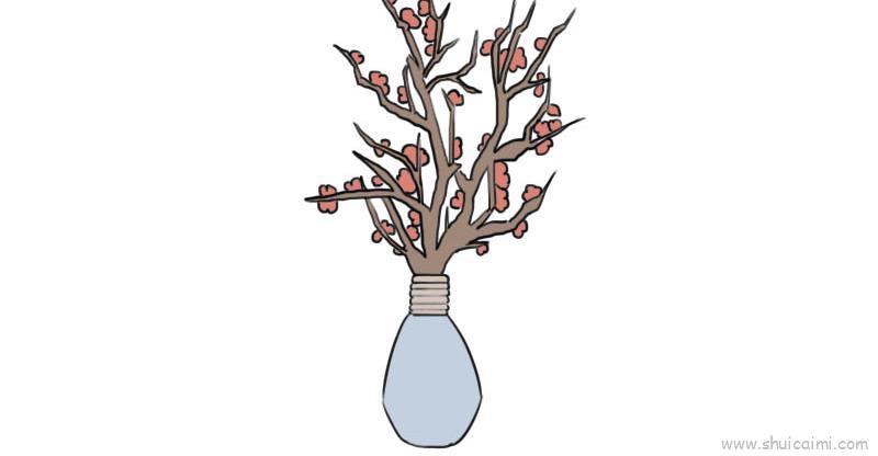 好看的梅花插瓶简笔画绘画教学
