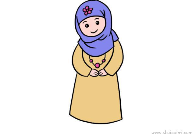 回族服饰小女孩儿童画怎么画 回族服饰小女孩简笔画图片大全