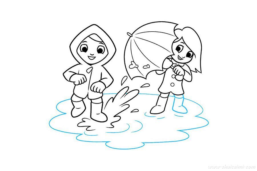 踩水坑怎么画 踩水坑简笔画简单又漂亮彩色
