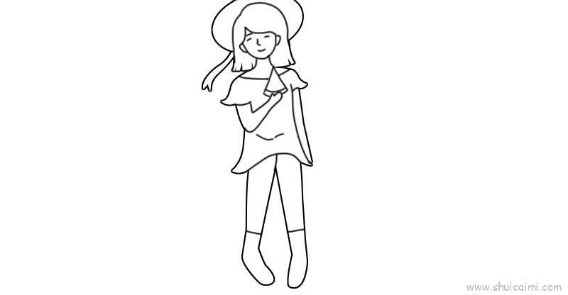 女孩吃瓜儿童画怎么画 女孩吃瓜简笔画步骤