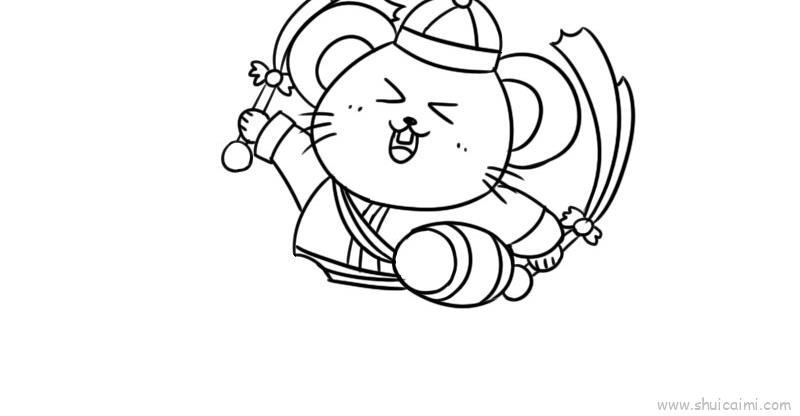 鼠年打鼓儿童画怎么画 鼠年打鼓简笔画步骤