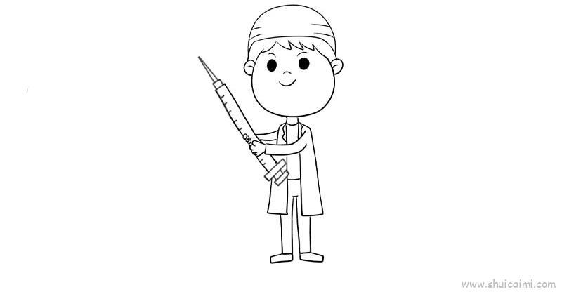 医生拿针儿童画怎么画 医生拿针简笔画图片