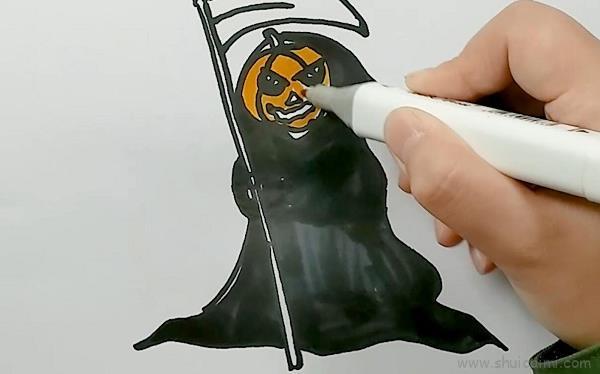 南瓜死神儿童画怎么画 南瓜死神简笔画图片