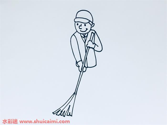 环卫工人扫地怎么画 环卫工人扫地简笔画彩色