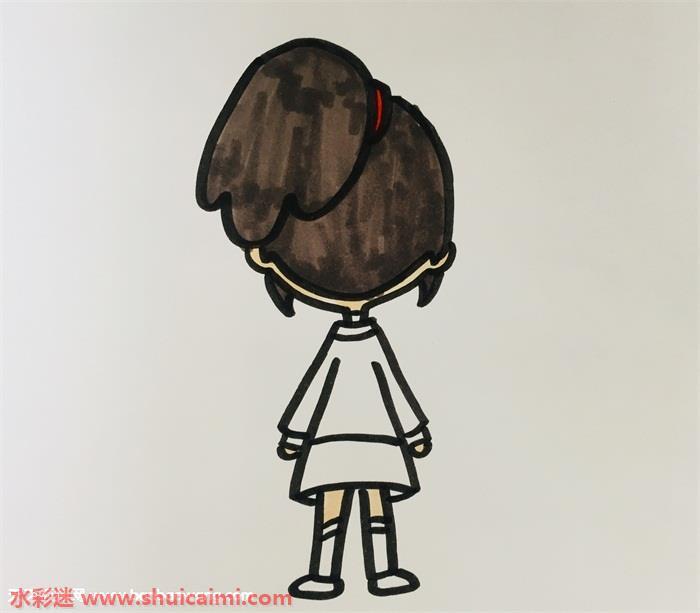 女生扎马尾背影怎么画 女生扎马尾背影简笔画图片大全带颜色