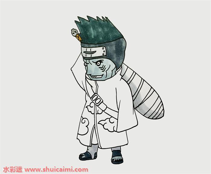 干柿鬼鲛怎么画 全身彩色鬼鲛简笔画步骤教程