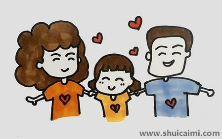 一家三口手拉手儿童简笔画