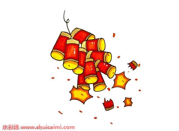 新年鞭炮怎么画 新年鞭炮简笔画图片带颜色