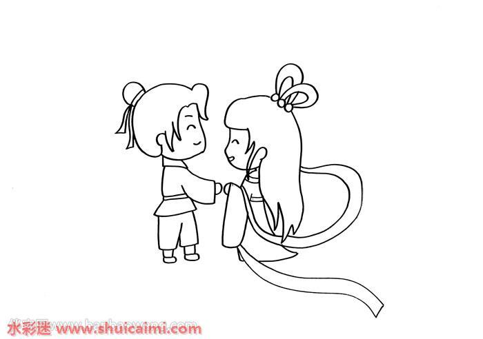 牛郎织女相会怎么画 牛郎织女相会简笔画步骤
