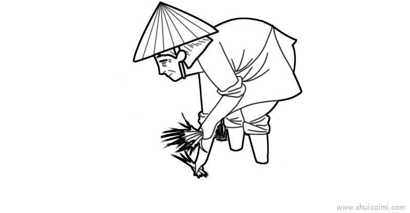 农民插秧儿童画怎么画 农民插秧简笔画教程